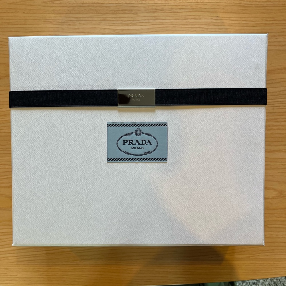 Authentic Prada Milano White Shoe Box w/ Ribbon & Plaque – 12.5” x 10.5” x 4.5” - Picture 2 of 9